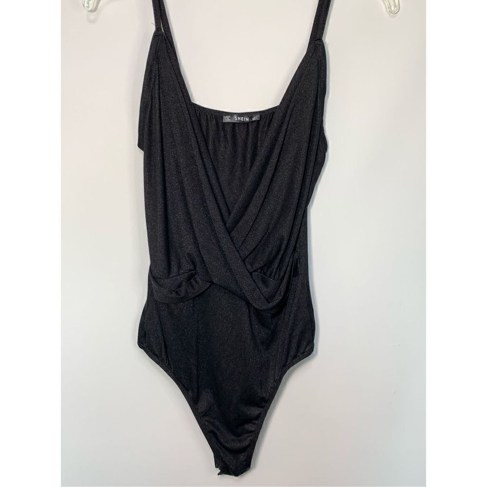 SHEIN Women's Glitter Tank Crisscross Swoop Bodysuit Black Large NWOT
